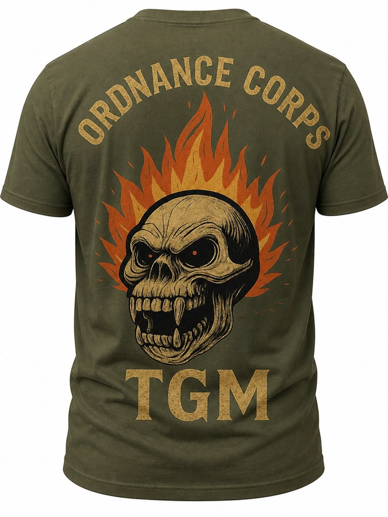 TGM™ Ordnance Corps Flame Skull Tee – Gritty Motor-Pool Edition
