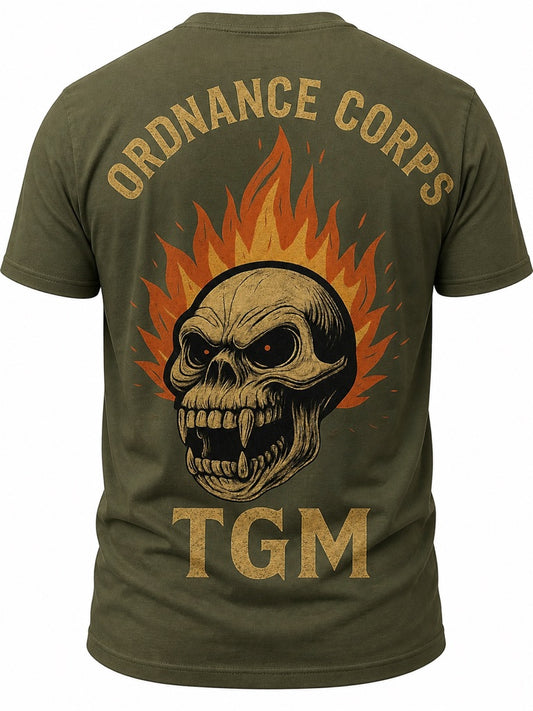 TGM™ Ordnance Corps Flame Skull Tee – Gritty Motor-Pool Edition