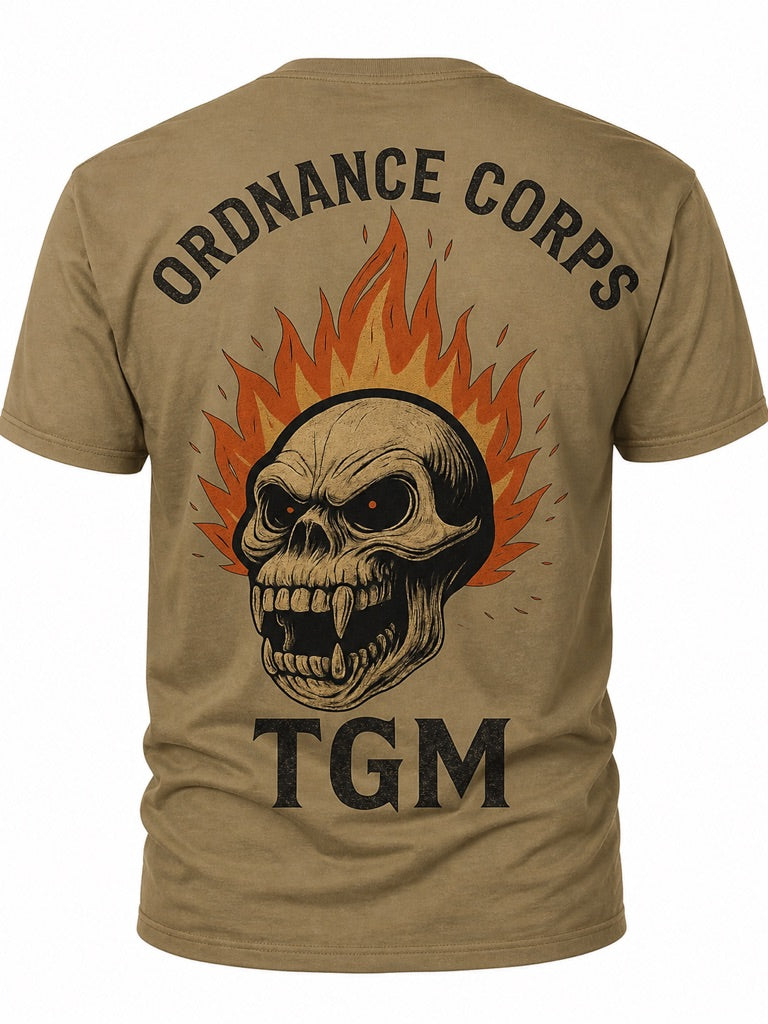 TGM™ Ordnance Corps Flame Skull Tee – Gritty Motor-Pool Edition